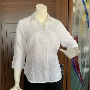 MELANIE LYNE, White Linen Blouse, Sz M, EUC